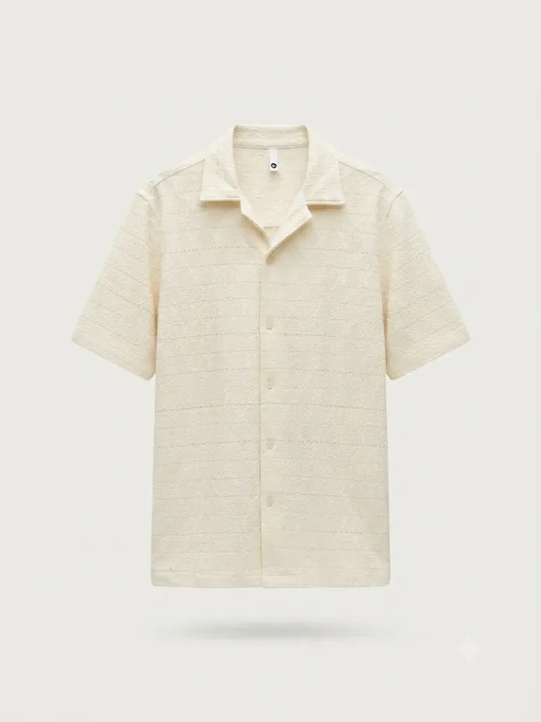 [SS-HC-1071-L-BAS] Shirt HUANG CHIN Jacquard short sleeves (L)