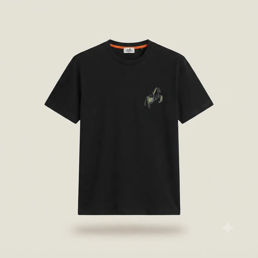 [SS-HERM-1034-L-BLA] T-shirt Hermes leather logo (Black, L)